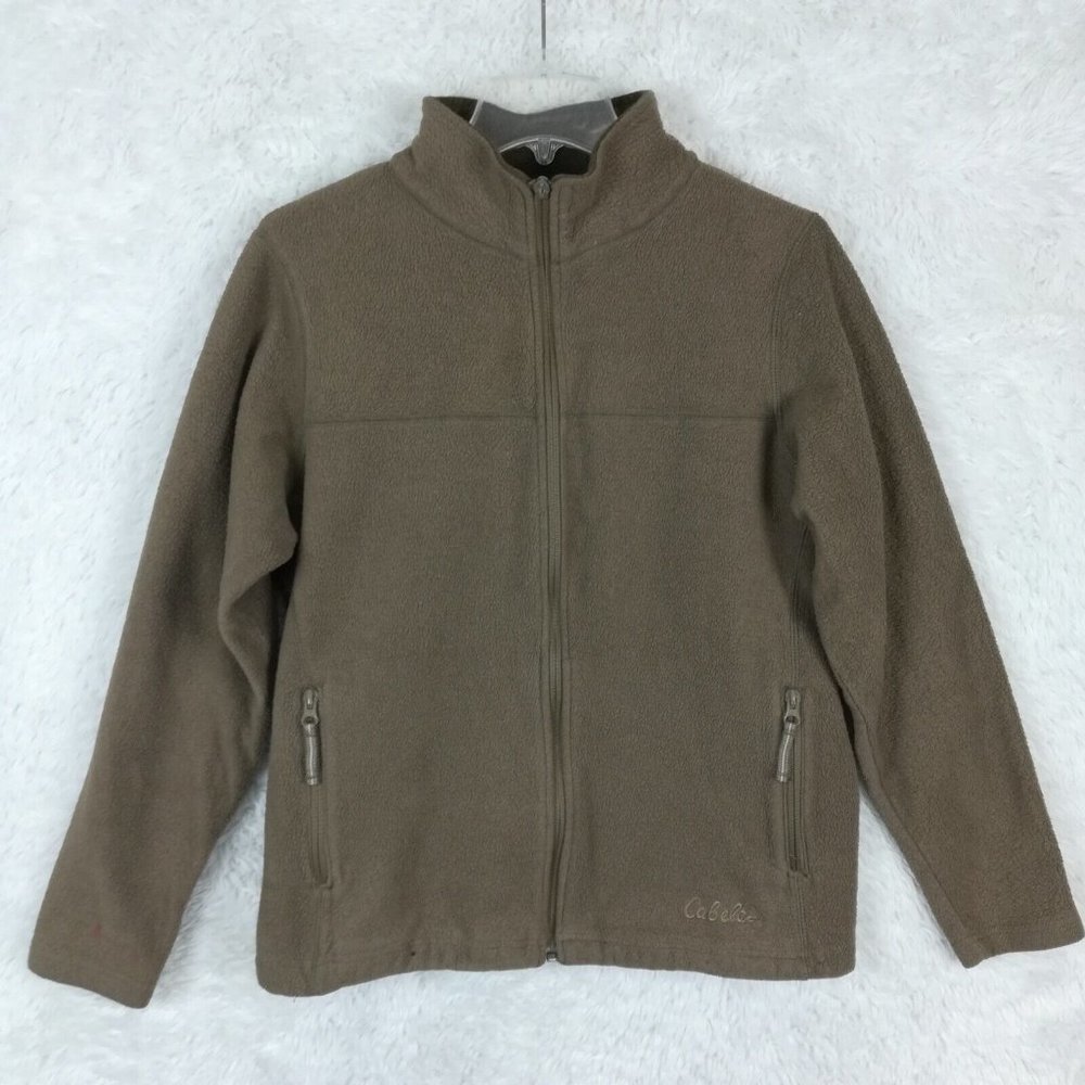 Cabelas Womens Jacket Fleece Brown Full Zip Cinch Waist Pockets Workwear XL